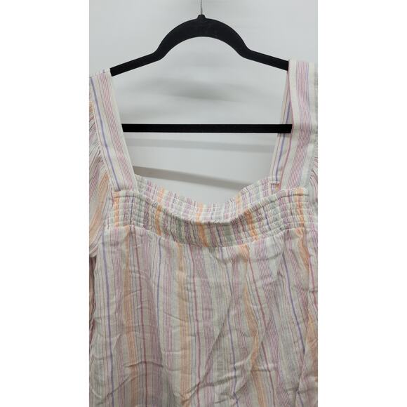 BCBGeneration Blouse Square Neck Smocked Striped Cotton Fabric Pink Chiffon - Picture 6 of 8